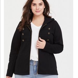 Black zipper military jacket with hood. NWT